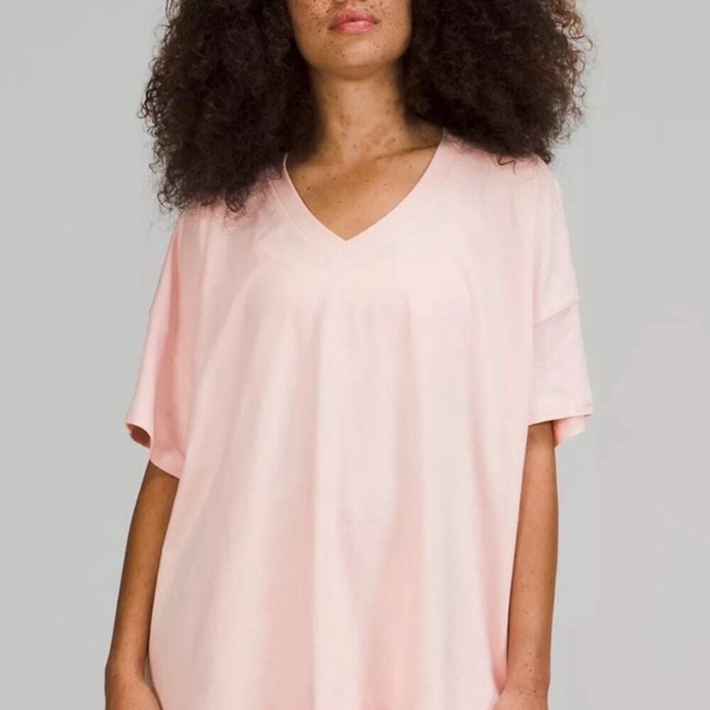 Lululemon Pink Mist Side Tie V-Neck Tee Womens Size 4 Pima Cotton Short Sleeve